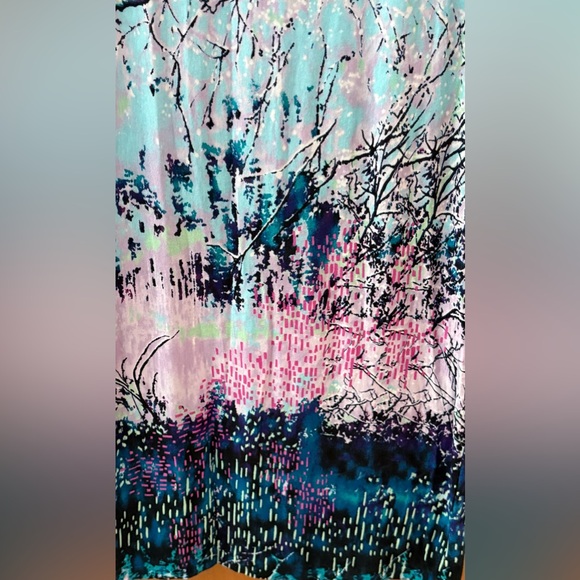 BCBGMaxAzria Winter Forest print Bodycon blue & white long-sleeve dress - size L - Picture 8 of 9